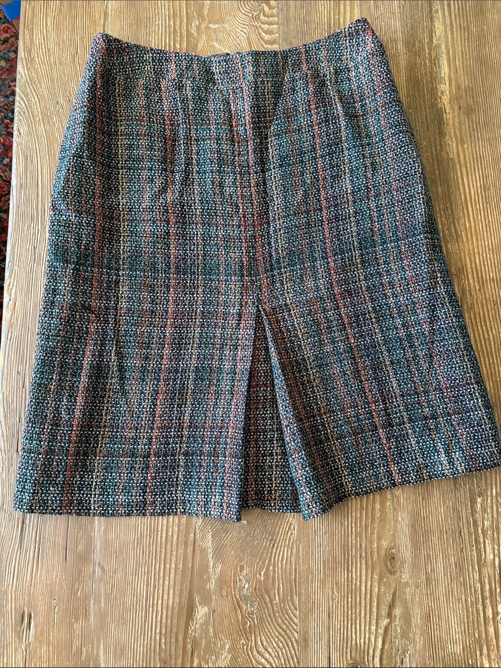 Albert Nipon Multicolor Tweed Pencil Skirt — Blue with brown Stripes